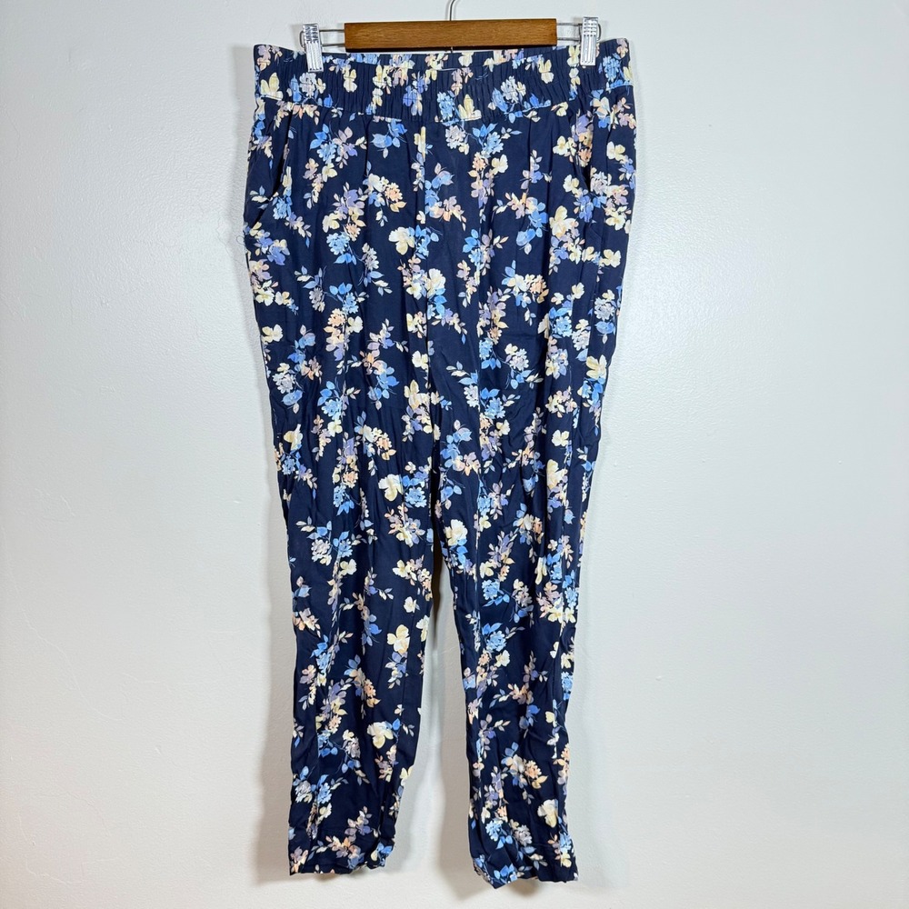 Jessica Simpson Floral Print Relaxed Jogger Pants Size Medium Navy Blue